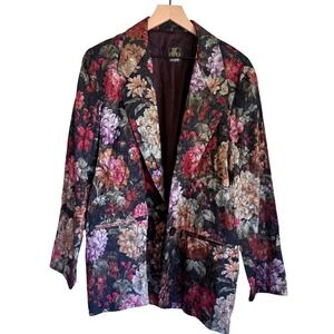 Vintage San Moire Floral Tapestry Jacquard Blazer Made USA Oversized Jacket